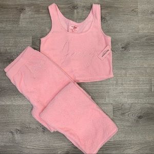 * NWT Juicy Couture 2 Piece Light Pink Fleece Pajama Set Sleepwear Cozy